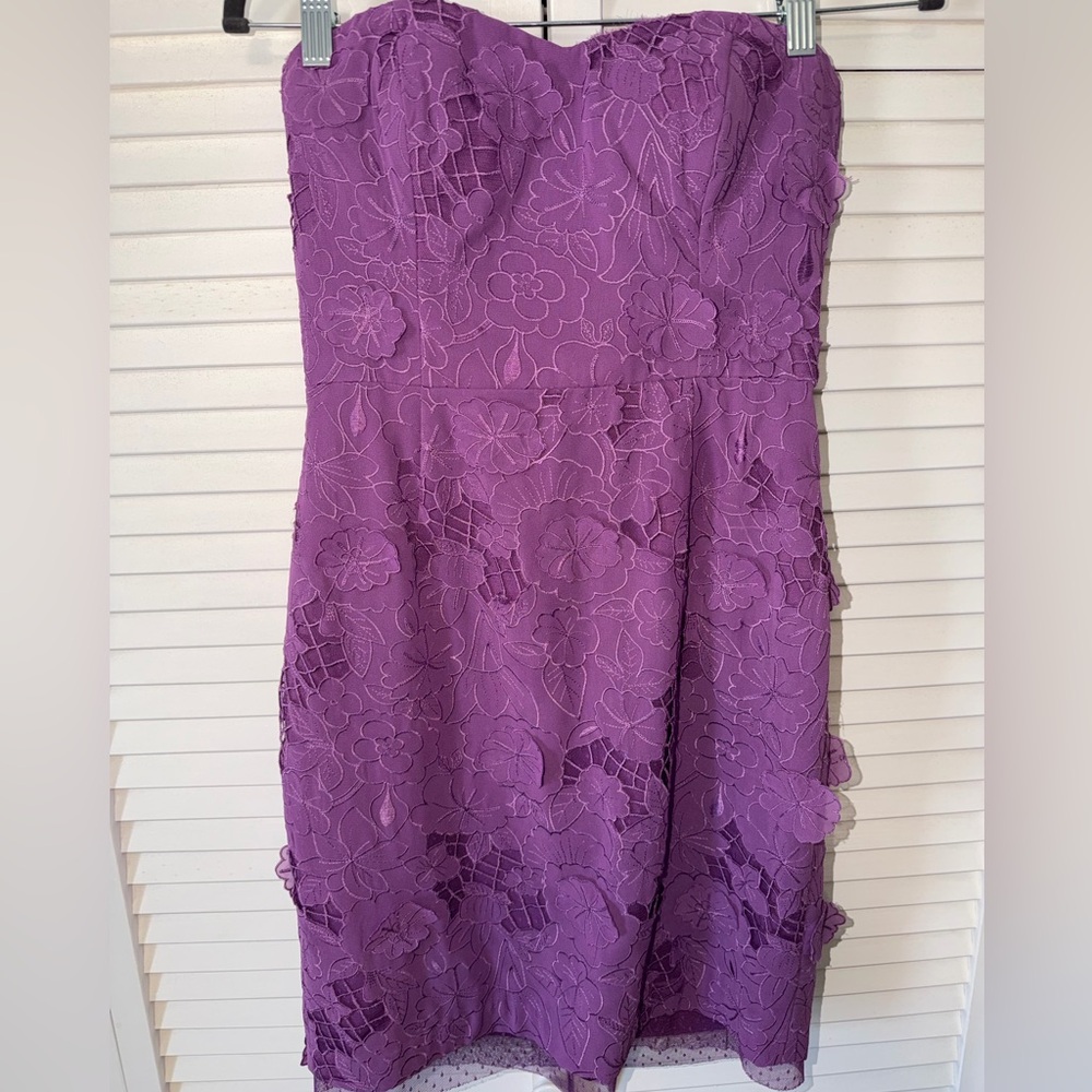 BCBGMaxAzria Floral Lace Midi Dress in Purple